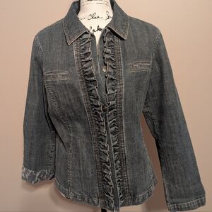 Chico's Denim Jacket with Ruffle Trim